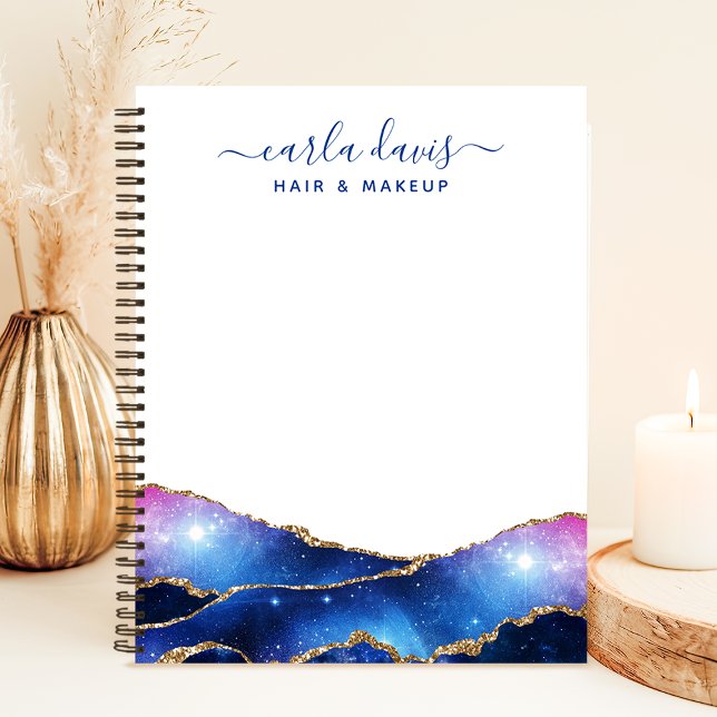 Caderno Espiral Assinatura Script Ágata Galáxia Estrelas Celestiai (Criador carregado)