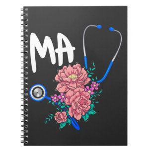 Caderno Espiral Assistente Médico Enfermeiro Estetoscópio Floral