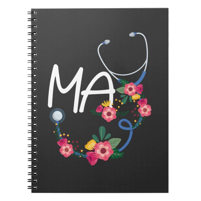 Caderno Espiral Assistente médico Stethoscope Floral Wreath (Frente)