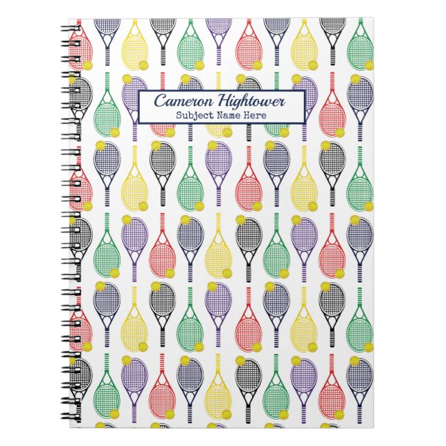 Caderno Espiral Assunto do Nome do Padrão de Bola de Racquet Tênis (Frente)