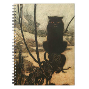 Caderno Espiral Assustador do Halloween Black Cat Vintage Rackham