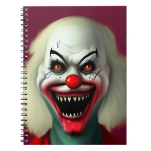 Caderno Espiral assustador retrato de terror de palhaço monstro fe