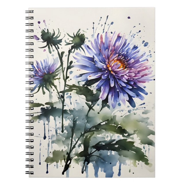 Caderno Espiral Áster - Flores aquarela (Frente)