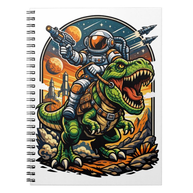 Caderno Espiral Astronaut Riding a T-Rex – Epic Space Dinosaur (Frente)