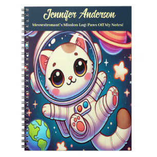 Caderno Espiral Astronauta Cat Notebook Nome e Título Personalizáv