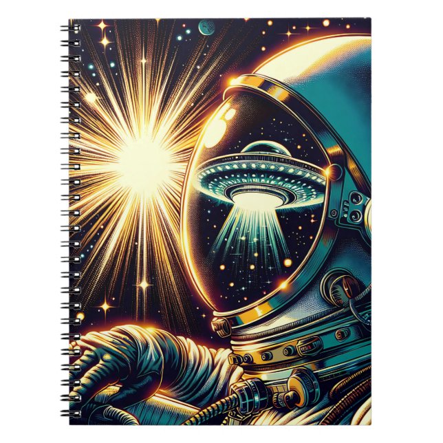 Caderno Espiral Astronauta com Reflexão de um OVNI (Frente)