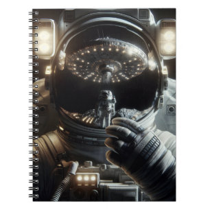 Caderno Espiral Astronauta com reflexo de OVNI