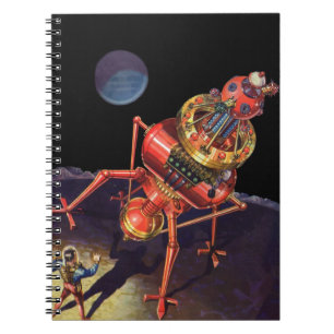 Caderno Espiral Astronauta de Ficção Científica Vintage com Robô A