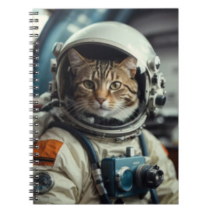 Caderno Espiral Astronauta de Gato cinza no Espaço Exterior