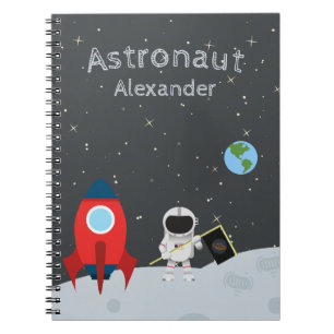 Caderno Espiral Astronauta de Menino na Lua, Nome Monograma