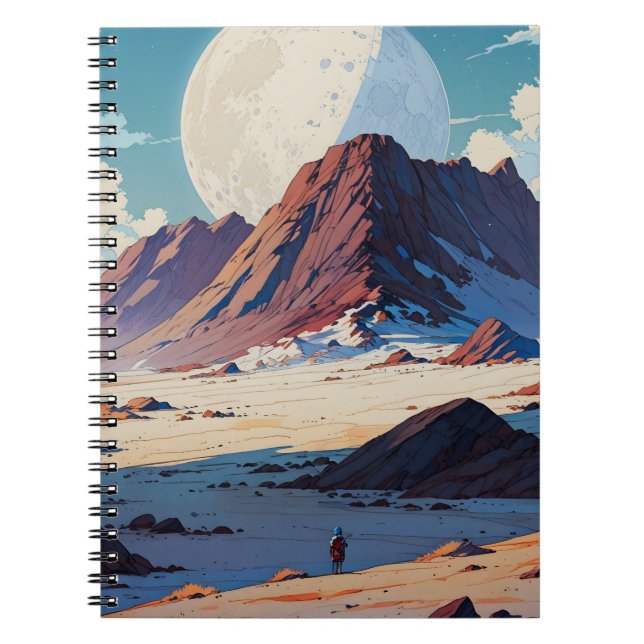 Caderno Espiral Astronauta explorando um notebook com grande Alien (Frente)