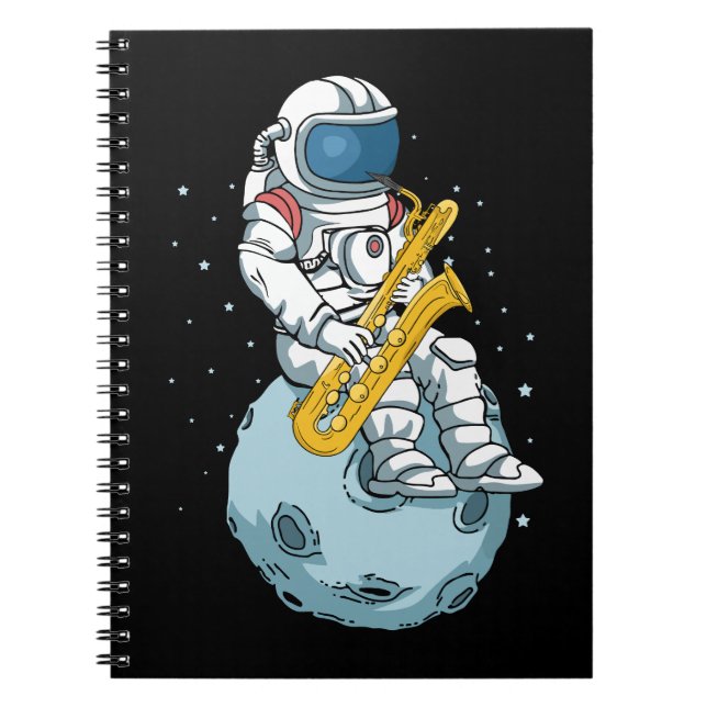 Caderno Espiral Astronauta Musicista Saxofone Jogador Bass Saxofon (Frente)