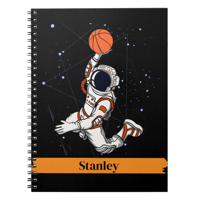 Caderno Espiral Astronauta Negro-Gato Galáxia Espacial Exterior Ba (Frente)