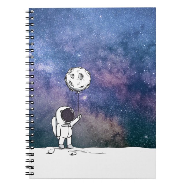Caderno Espiral Astronauta no espaço com balão da lua cosmos estre (Frente)