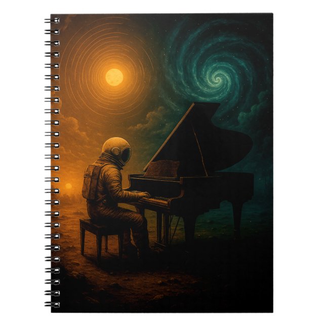 Caderno Espiral Astronauta Tocando Piano na Realidade Dividida - S (Frente)