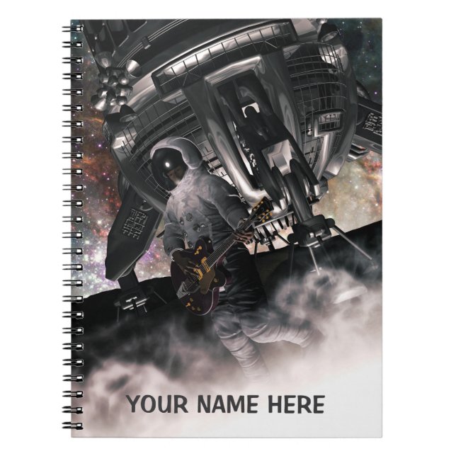 Caderno Espiral Astronauta tocando violão. Personalizado (Frente)