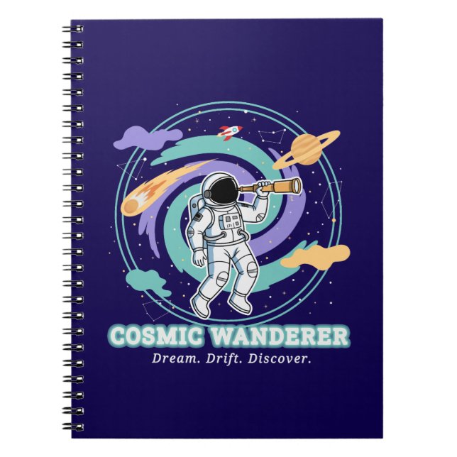 Caderno Espiral Astronauta Viajante Cósmico Telescópio (Frente)