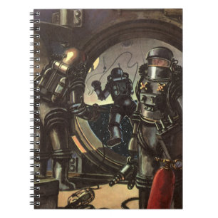 Caderno Espiral Astronautas de Ficção Científica Vintage em Caminh