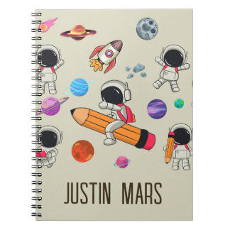 Caderno Espiral Astronautas e planetas personalizados de volta à e
