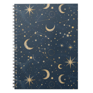 Caderno Espiral Astronomia Vintage Azul Marinho Constellação da Lu