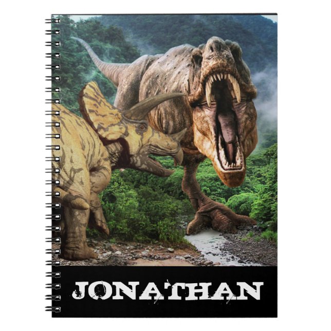 Caderno Espiral Ataque ao Dinossauro Tyrannosaurus Triceratops (Frente)