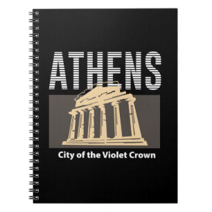 Caderno Espiral Atenas Grécia Design de Marco de Viagem Vintage