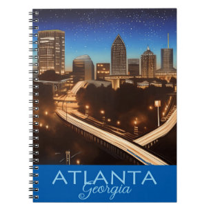 Caderno Espiral Atlanta Georgia Skyline Blue e Dourada Noite