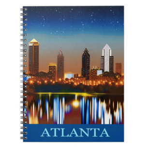 Caderno Espiral Atlanta Skyline by Night com Reflexões