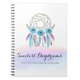 Caderno Espiral Atrápasueños Aquarela Plumas Rústico Boho Chic