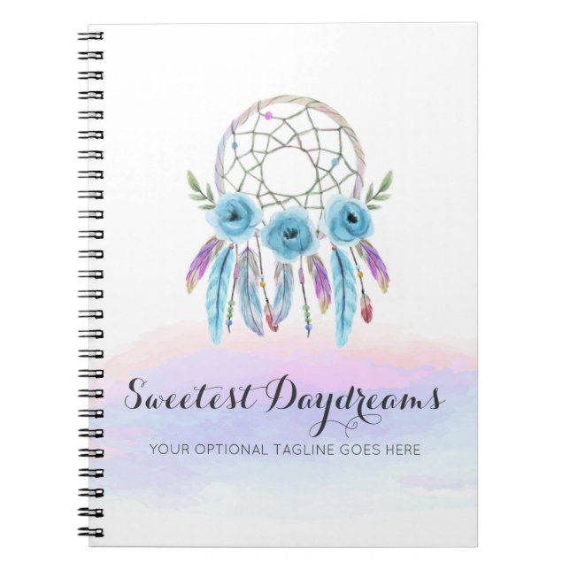 Caderno Espiral Atrápasueños Aquarela Plumas Rústico Boho Chic (Frente)