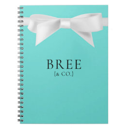 Caderno Espiral Audrey Teal Branco Laço Casamento Moderno Glamour