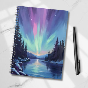 Caderno Espiral Aurora Boreal   Luzes do Norte Aquarela