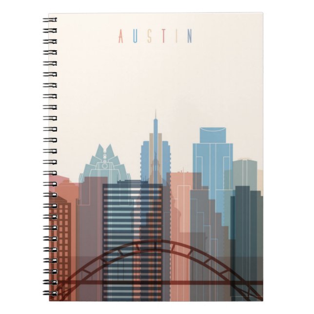 Caderno Espiral Austin, skyline da cidade de Texas | (Frente)