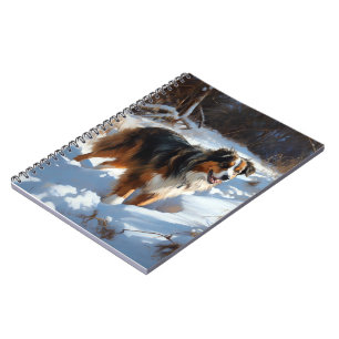Caderno Espiral Australian Shepherd Deixe Cair a Neve Natal