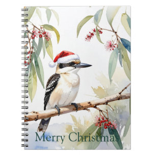 Caderno Espiral Australiano Kookaburra Santa Chapéu Feliz Natal