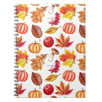 Caderno Espiral Autumn Botanic Seamless: Elegância Floral.