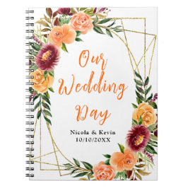 Caderno Espiral Autumn Burgundy and Orange Flowers