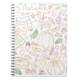 Caderno Espiral Autumn Cozy Doodle Patterle - Fall Pumpkins, Folha