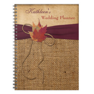 Caderno Espiral Autumn Deixa FAUX Burlap WedPlanner - Vinho