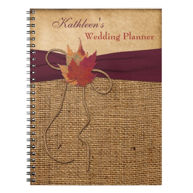 Caderno Espiral Autumn Deixa FAUX Burlap WedPlanner - Vinho (Frente)