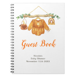 Caderno Espiral Autumn Fall Clothes Line Girl Baby Shower Guest 