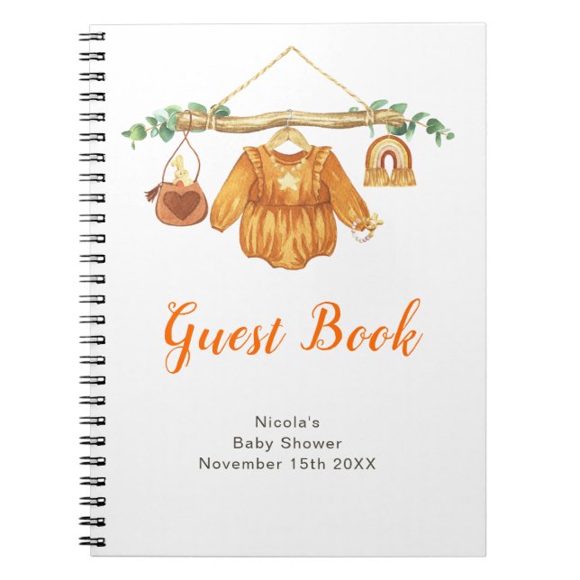Caderno Espiral Autumn Fall Clothes Line Girl Baby Shower Guest  (Frente)