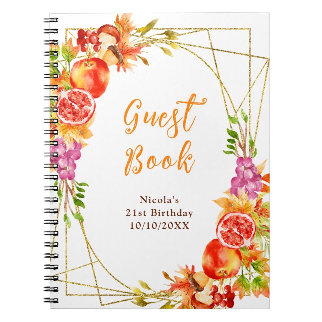 Caderno Espiral Autumn Fall Harvest Birthday Guest Book (Frente)