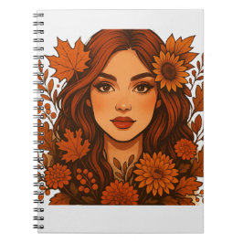 Caderno Espiral Autumn Muse - Mulher com Flores de Queda