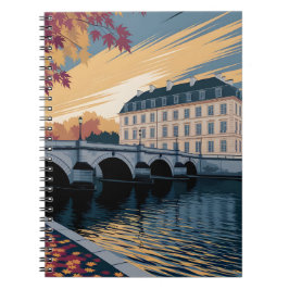 Caderno Espiral Autumn Riverside European City Illustration Art