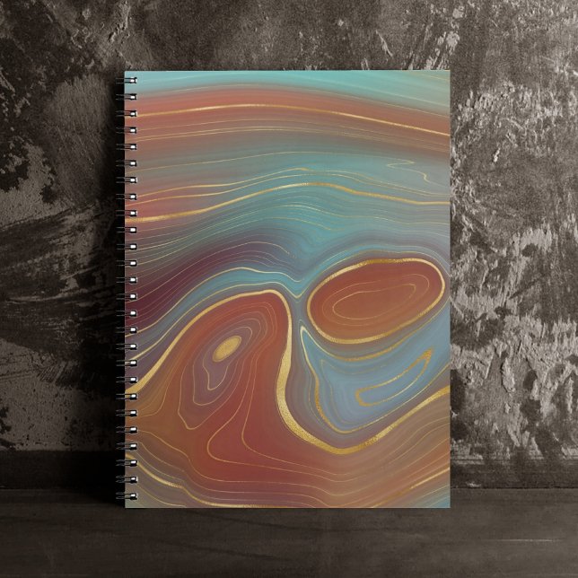 Caderno Espiral Autumn Strata | Terra Cotta Teal e Agate Dourado (Criador carregado)