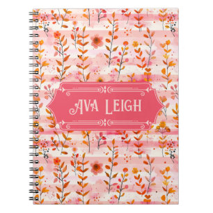 Caderno Espiral Ava Leigh Pink e Orange Watercolor Floral