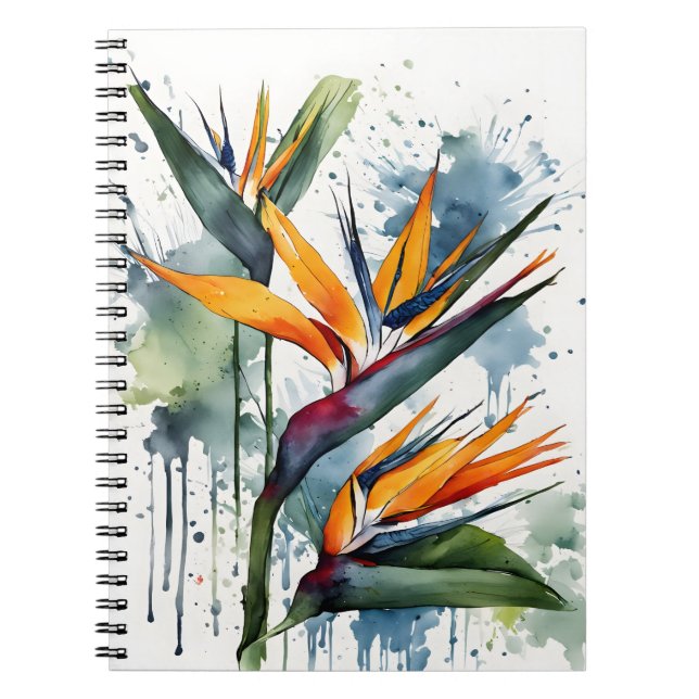 Caderno Espiral Ave do Paraíso - Flores aquarela (Frente)
