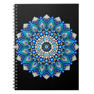 Caderno Espiral Avental com Padrão de Mandala Azul Decoração Boho