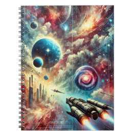 Caderno Espiral Aventura de Ficção Científica Design Espacial Galá